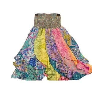 India Botique Skirt Dress Boho Multi Color Tiered Free Size Satin Look Boho